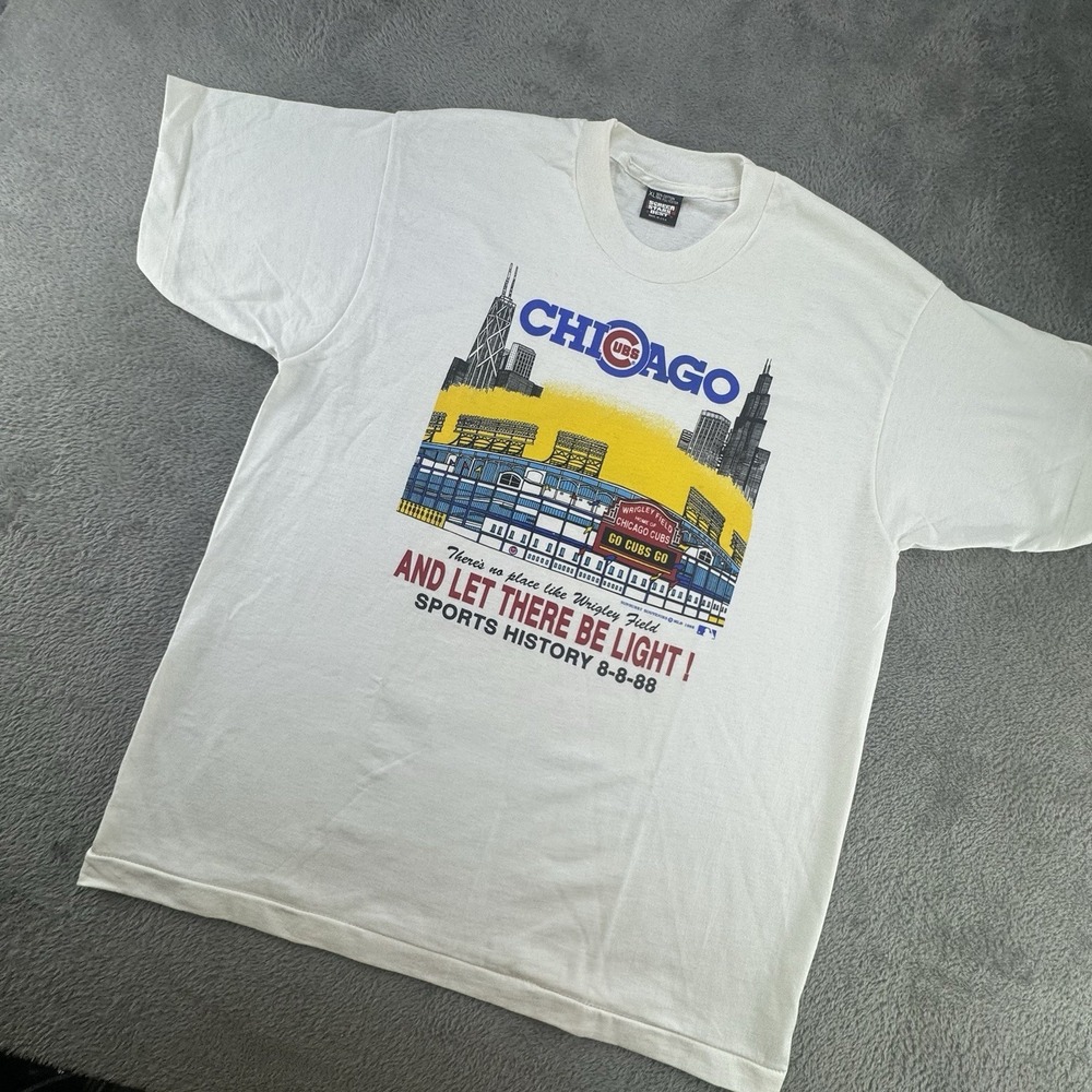 Vintage 80s Chicago Cubs Let There Be Light Wrigley's 1st Night Game 1988 XL‎